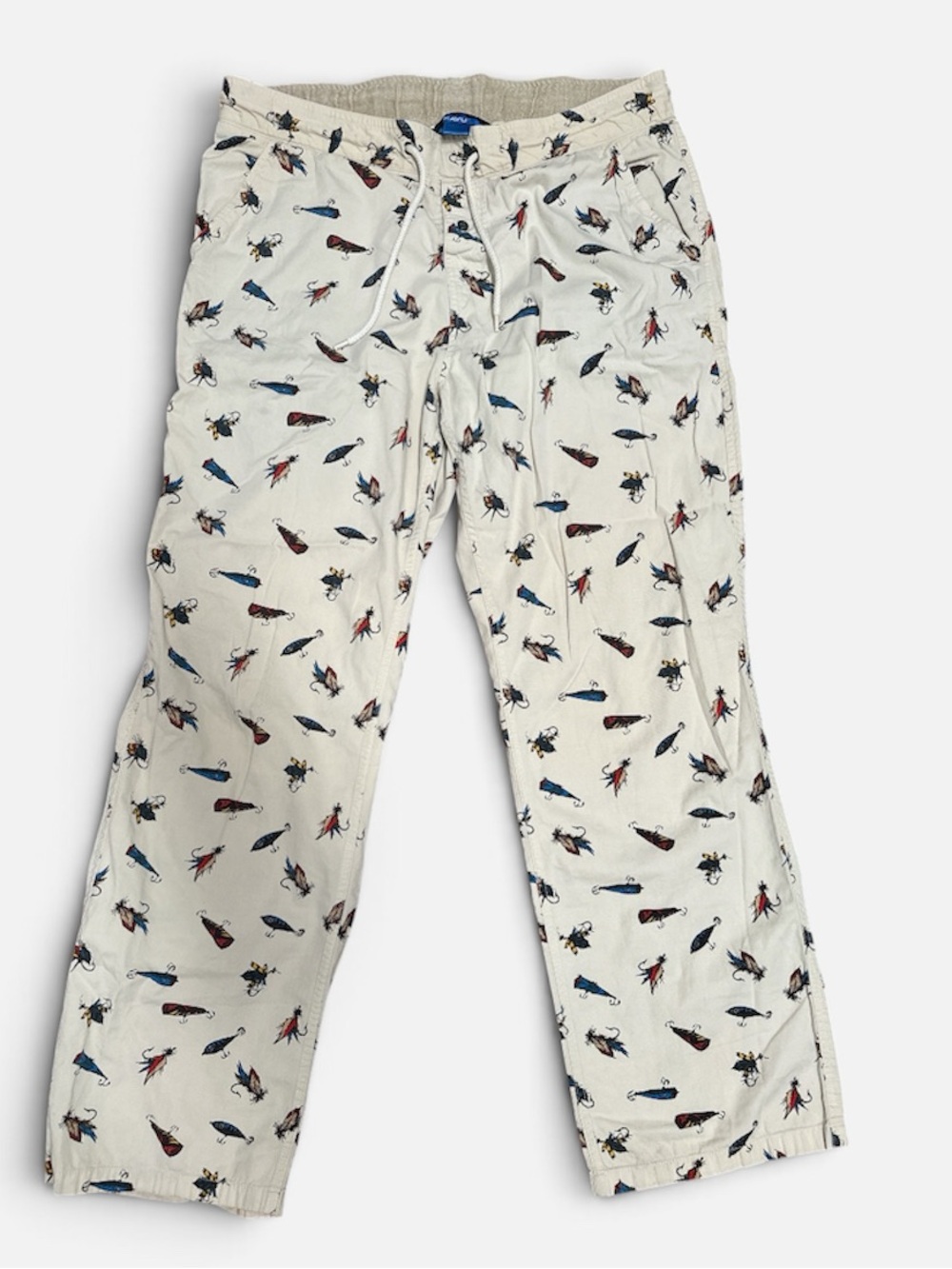 Kavu pants casual pijama White with Red & Blue Fishing Print size L
